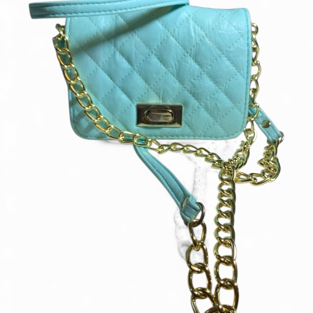 Quilted Crossbody Bag - Light Blue and Gold ( item#b129)